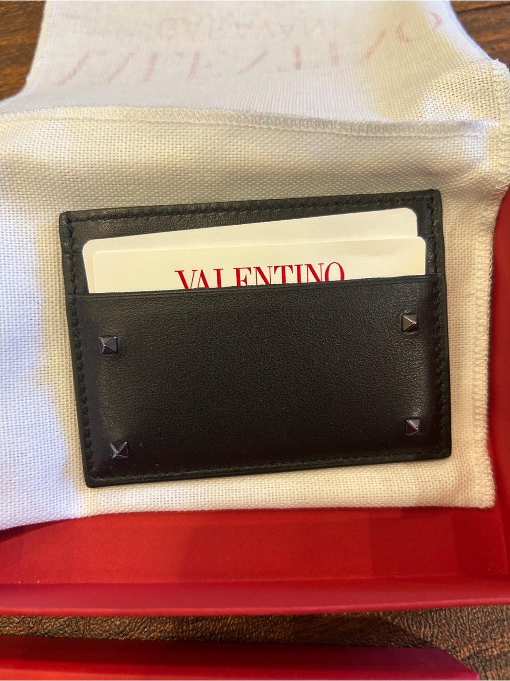 Valentino Garavani Black Leather Card Holder with Studs